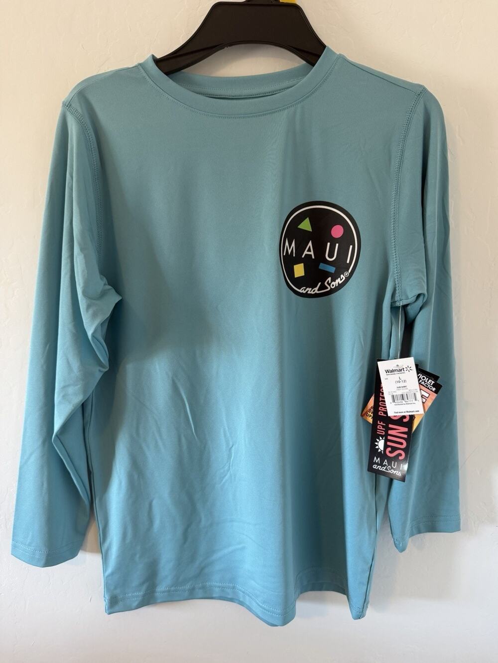 Maui and Sons Boys Sun Shirt UPF 50+ Long Sleeve Rash Guard, Large Blue